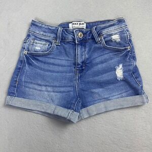 Wax Jean Collection Girls Denim Shorts Blue Distressed‎ Cuffed Hem Size S